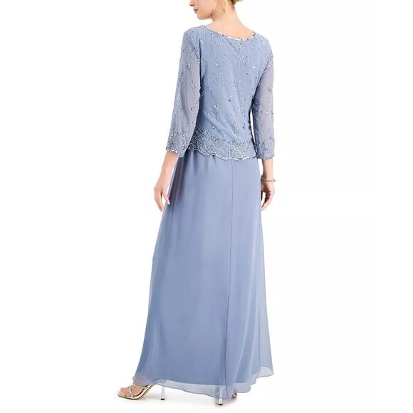 New ~ JKARA J KARA ~ Beaded Scallop Bodice Asymmetrical Gown Size 12 STUNNING - Picture 3 of 8